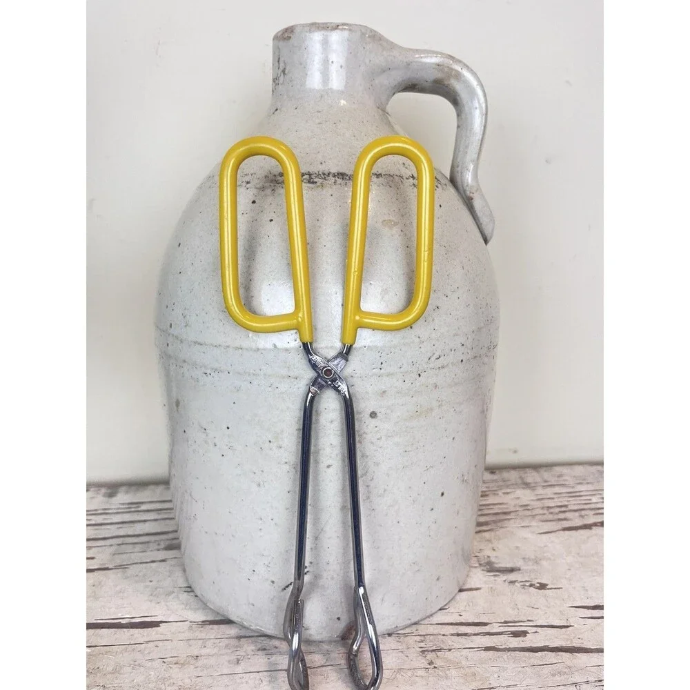 Vintage FOLEY Metal Kitchen Tongs Scissor Grip Yellow Rubber Handle Serving